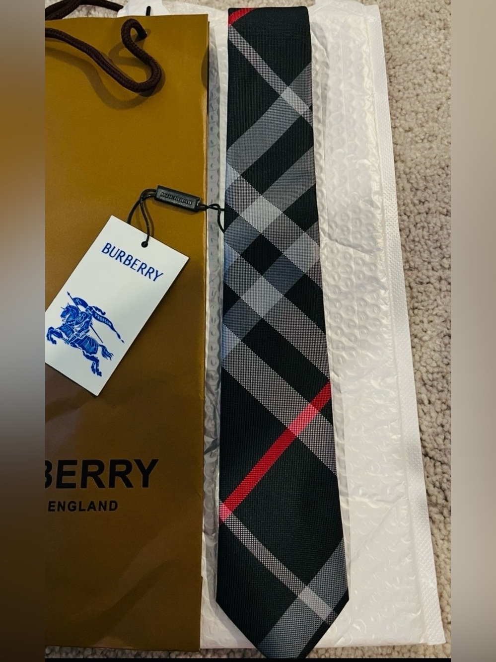Burberry Tie Black mens nova check classic thorton manston jacquard striped NEW